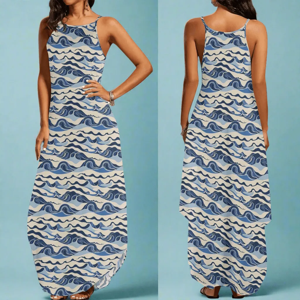 Abstract Wave Womens Elegant Sleeveless Evening Dress