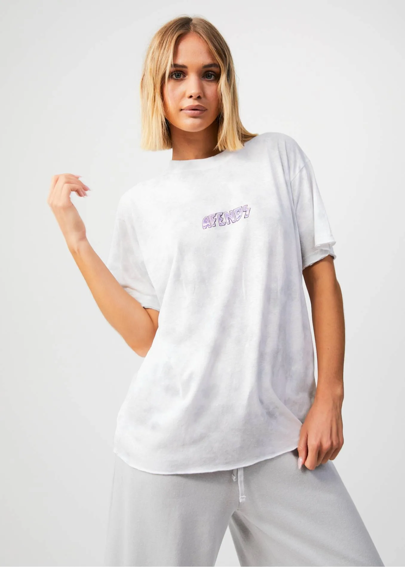 AFENDS Womens Pearla - Oversized T-Shirt - Smoke Wash