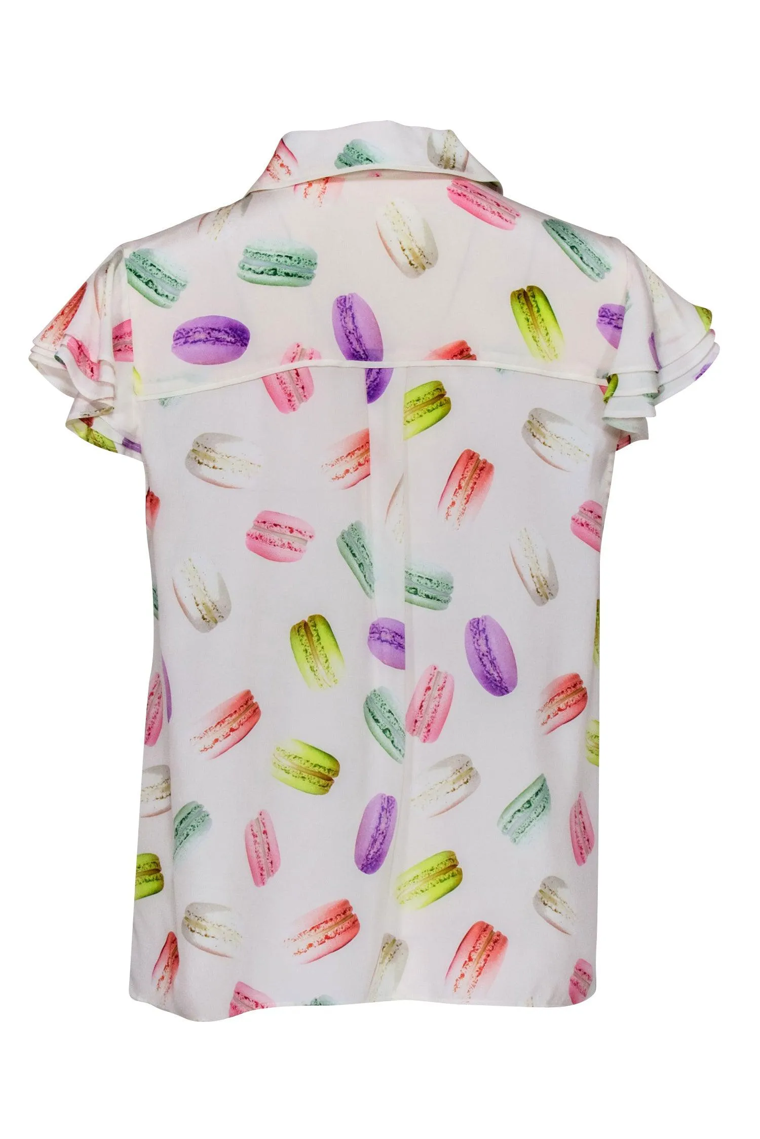 Alice & Olivia - Ivory w/ Multicolor Macaron Print Short Sleeve Button Front Shirt Sz M