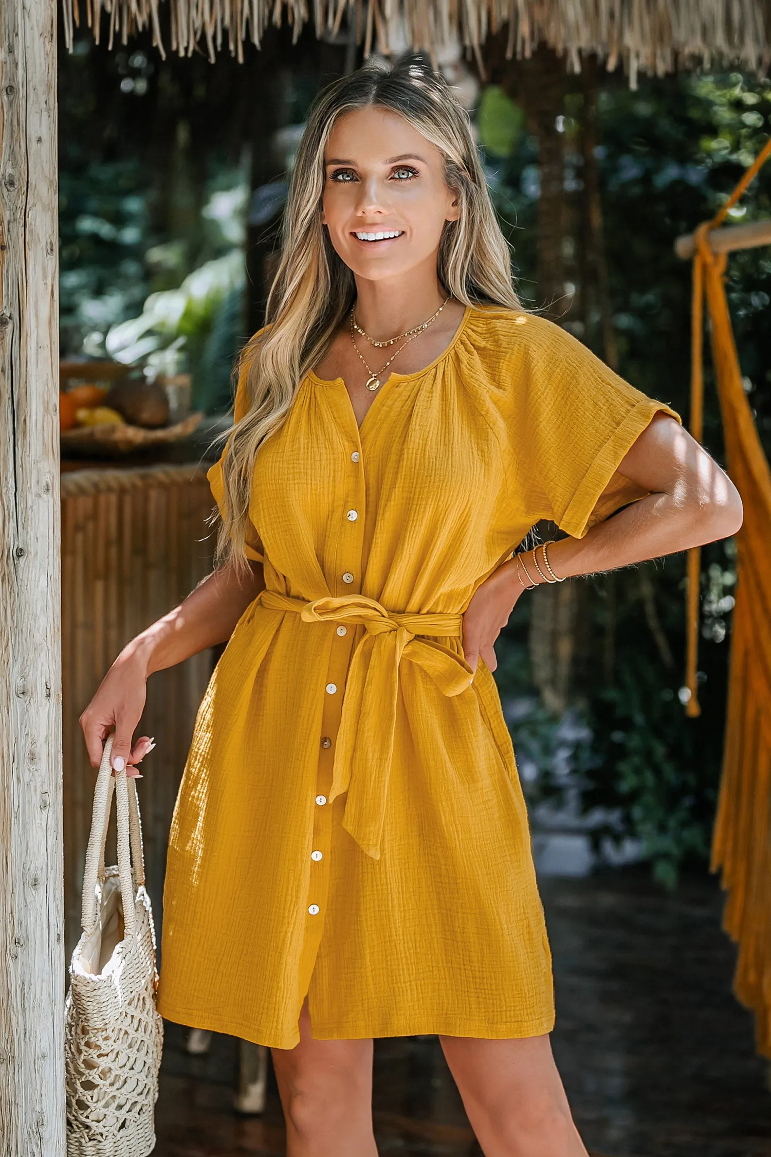Belted Seersucker Mini Dress