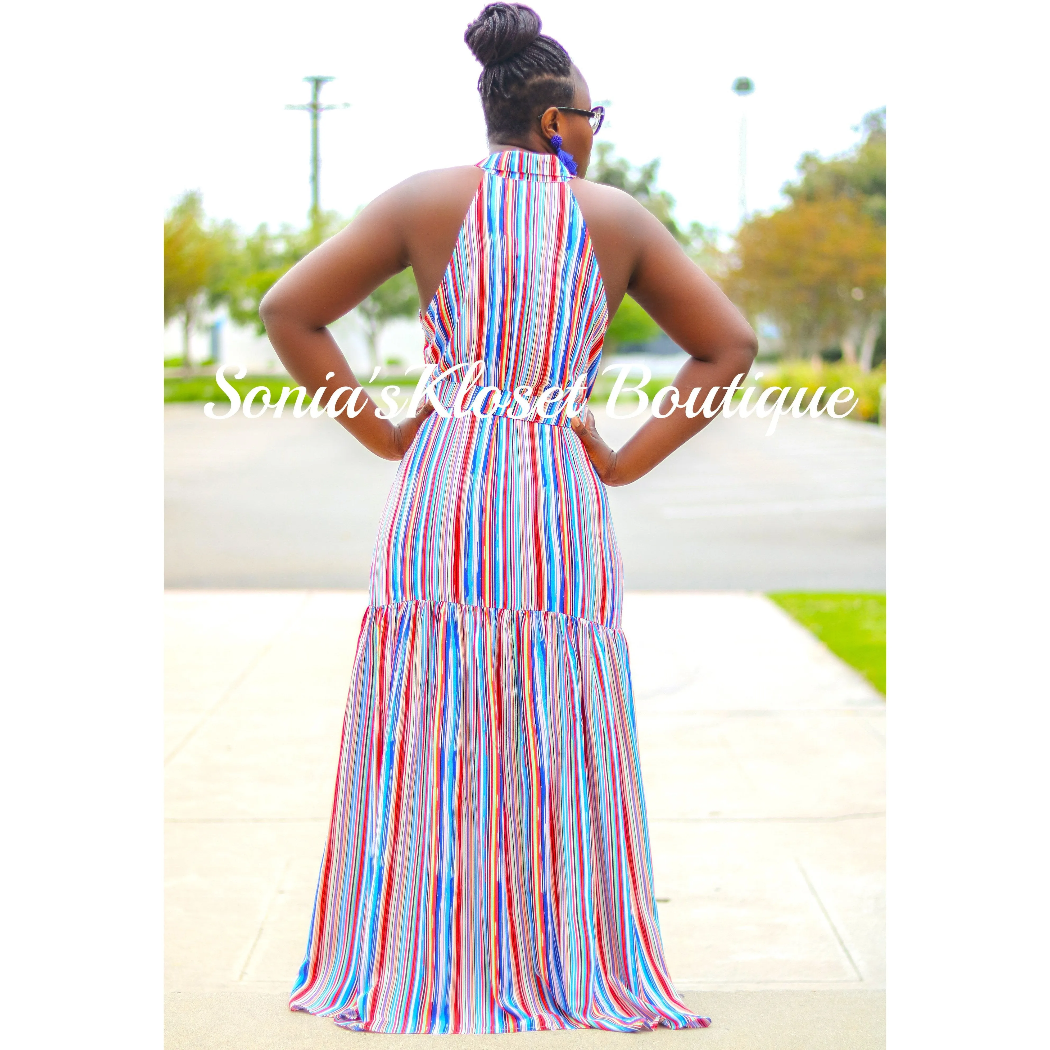 BELTED STRIPE MAXI DRESS