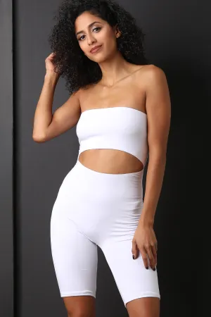 Biker Shorts Keyhole Midsection Strapless Romper