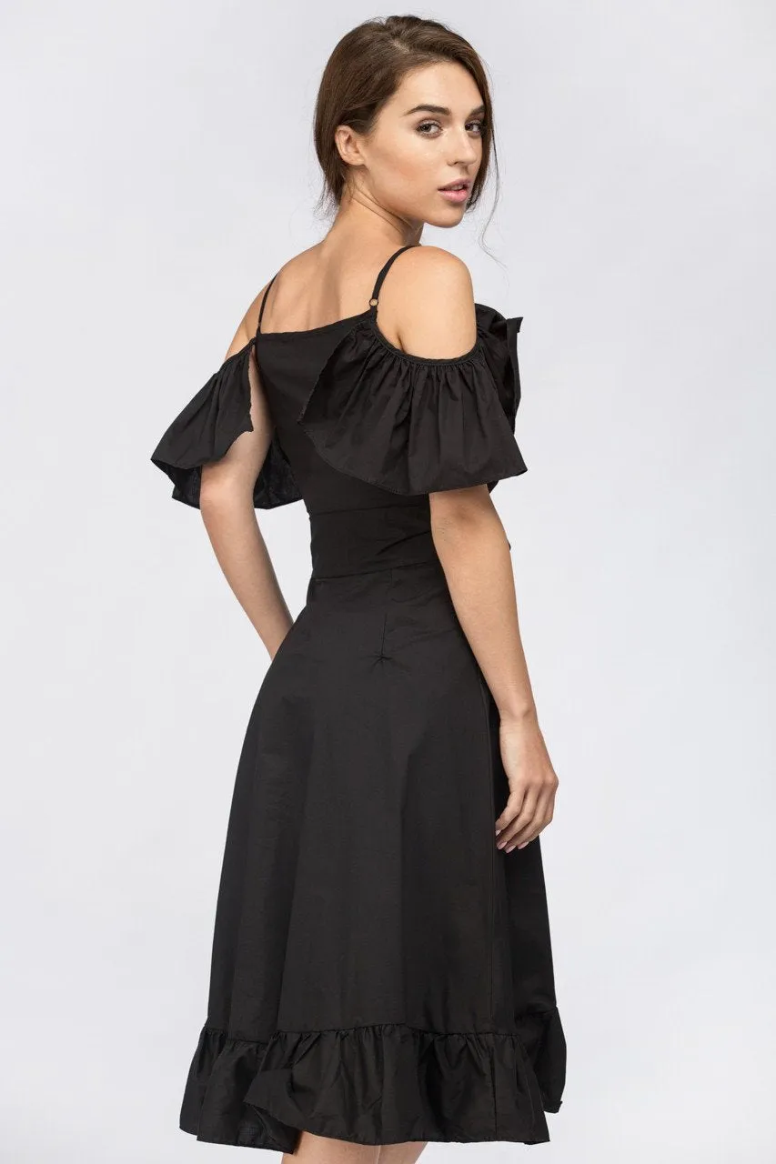 Black Ruffle off the Shoulder Midi Dress