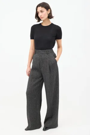 Black Tweed Pleated Wide Leg Trouser