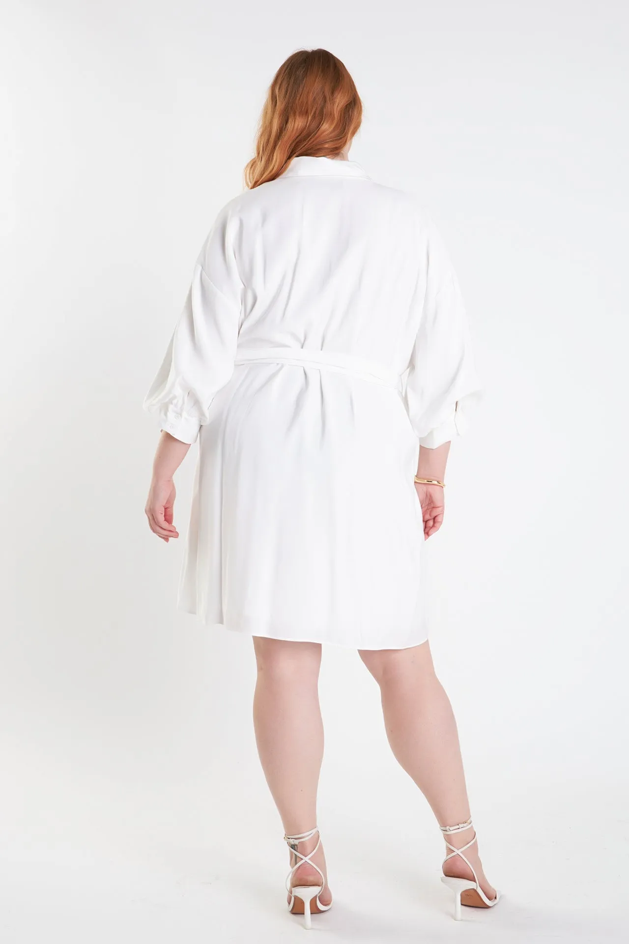 Blouson Sleeve Belted Shirt Dress