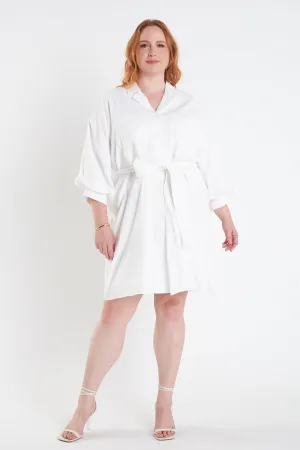 Blouson Sleeve Belted Shirt Dress