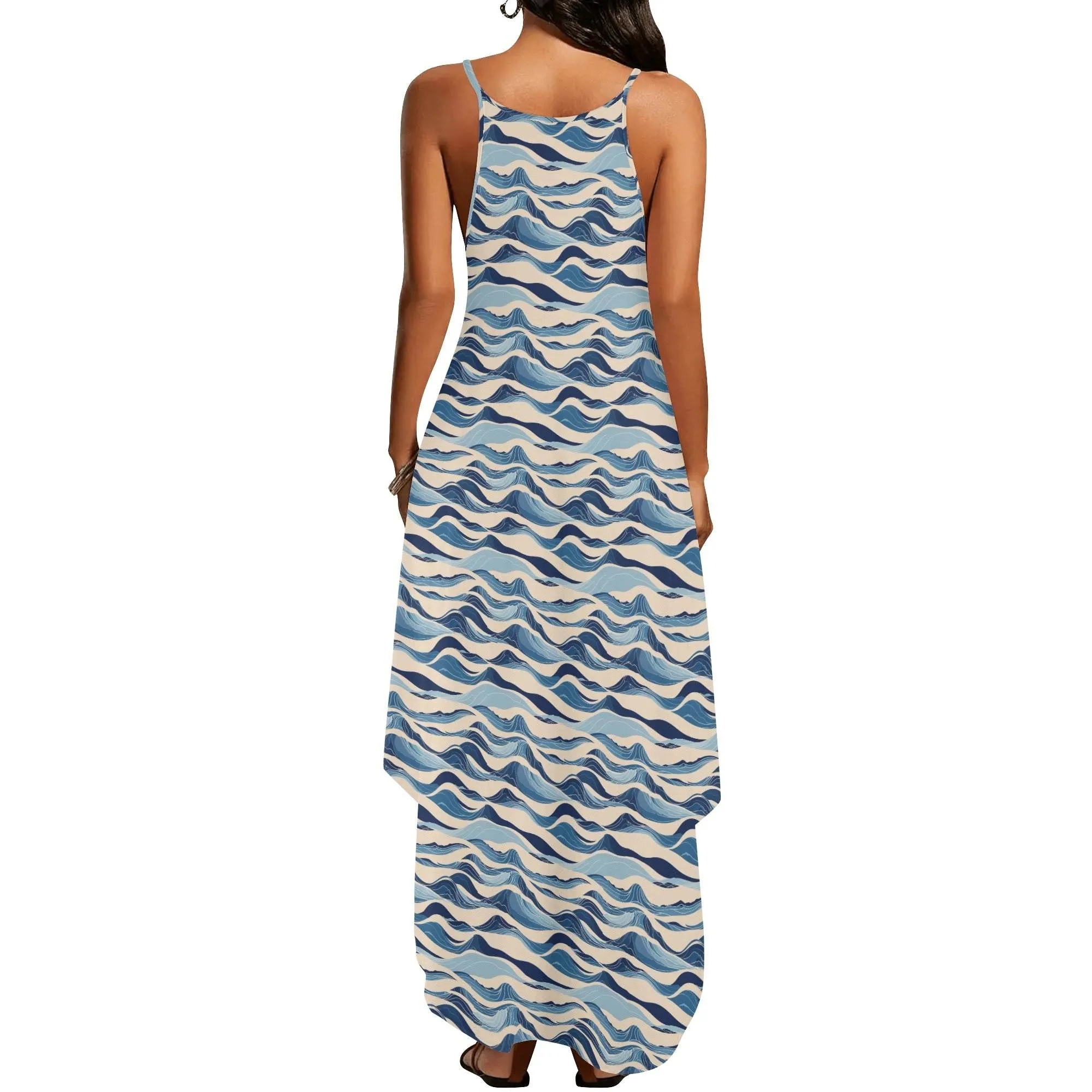 Blue Waves Womens Elegant Sleeveless Evening Dress