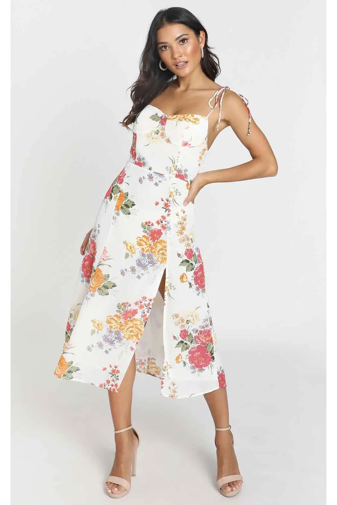 Boho Midi Dress, Strappy Sundress,  Ava Sweet White