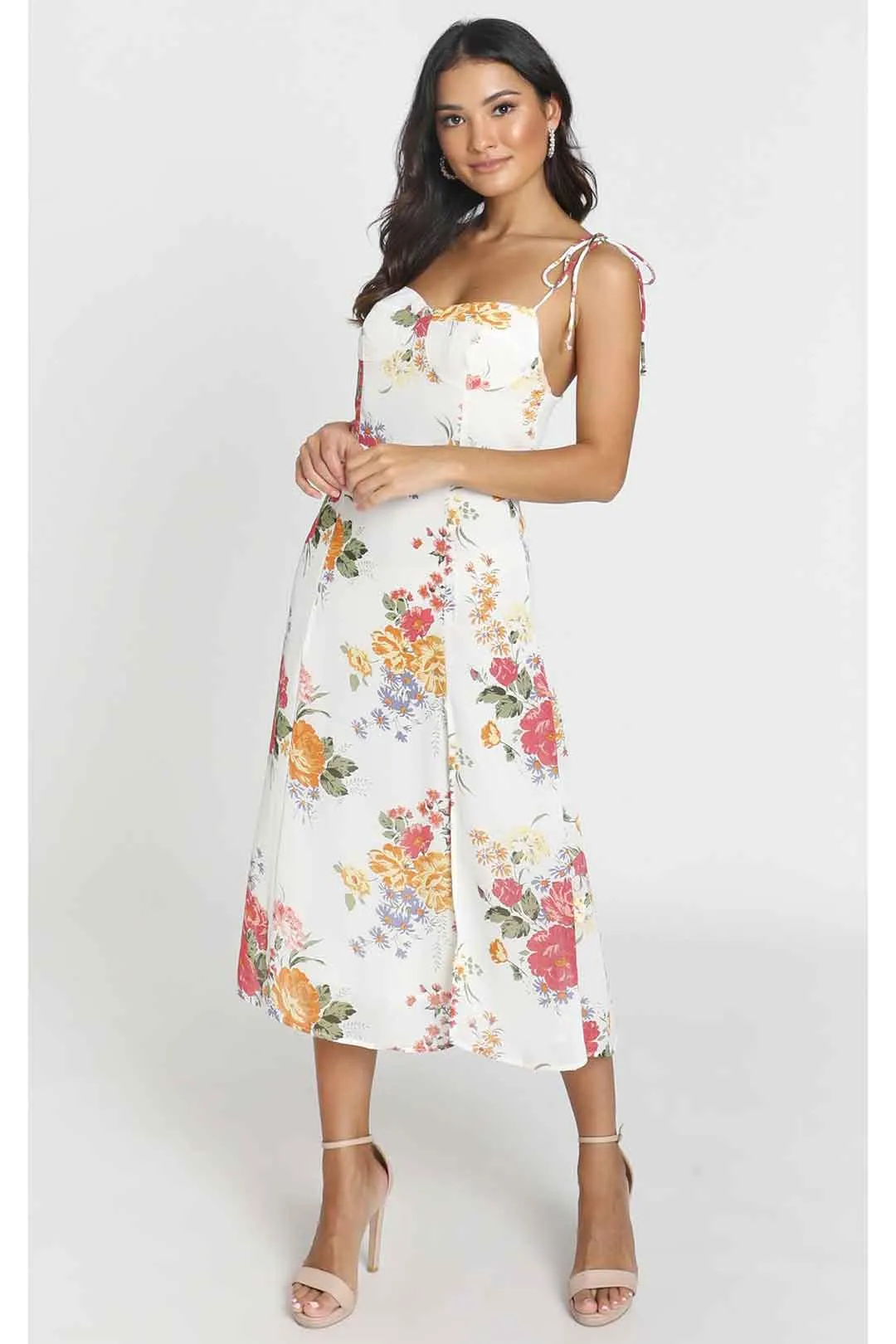 Boho Midi Dress, Strappy Sundress,  Ava Sweet White