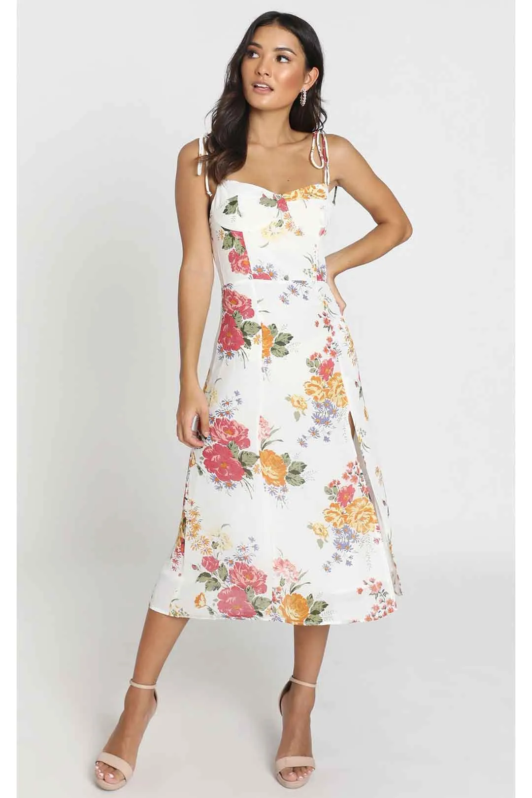 Boho Midi Dress, Strappy Sundress,  Ava Sweet White