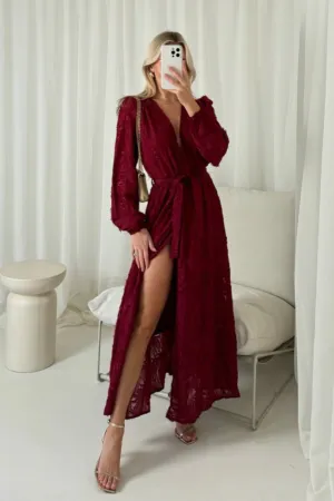 Bonnie burgundy embroidered maxi dress