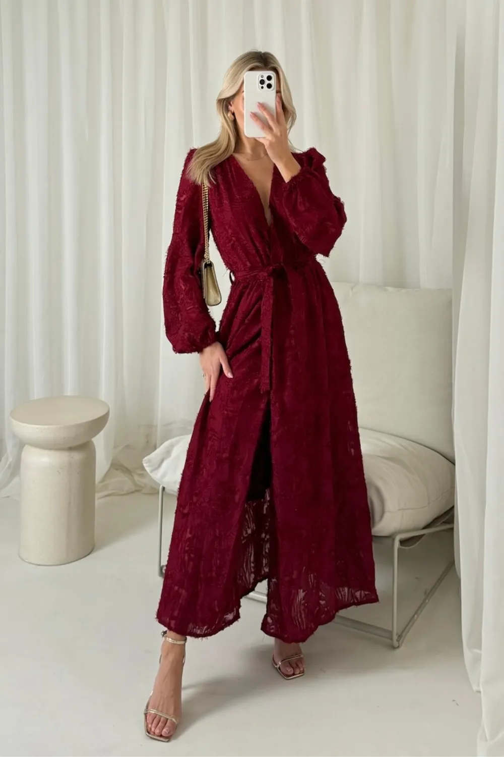 Bonnie burgundy embroidered maxi dress
