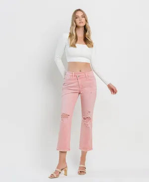 Bridal Rose - High Rise Crossover Crop Straight Jeans