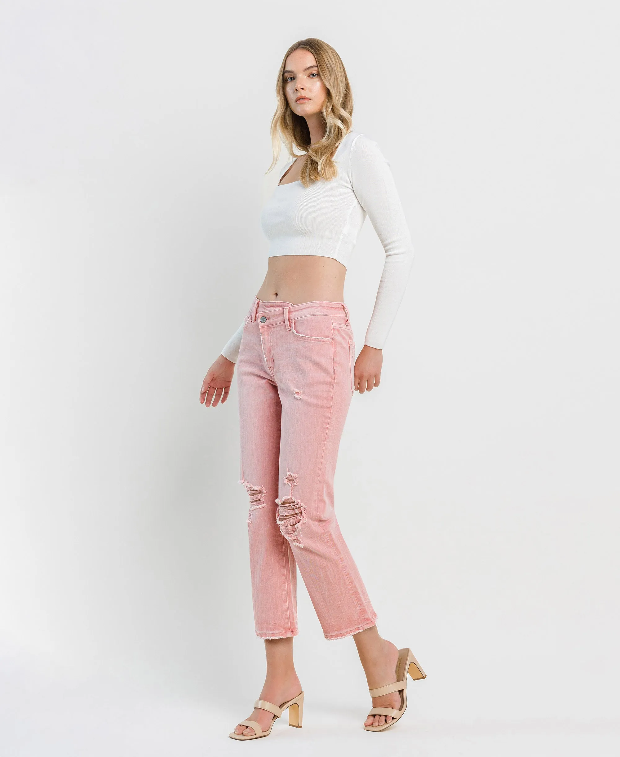 Bridal Rose - High Rise Crossover Crop Straight Jeans
