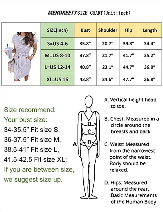 Brown Women's Summer Striped Short Sleeve T Shirt Dress Casual Tie Waist Midi Dress - MEROKEETY