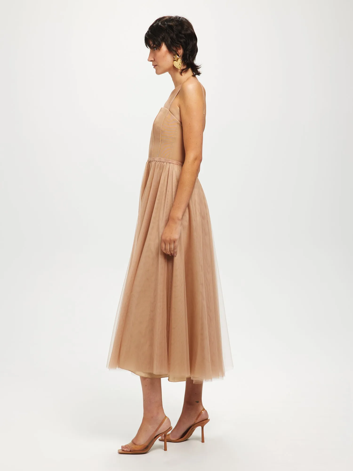 Bustier Tulle Midi Dress