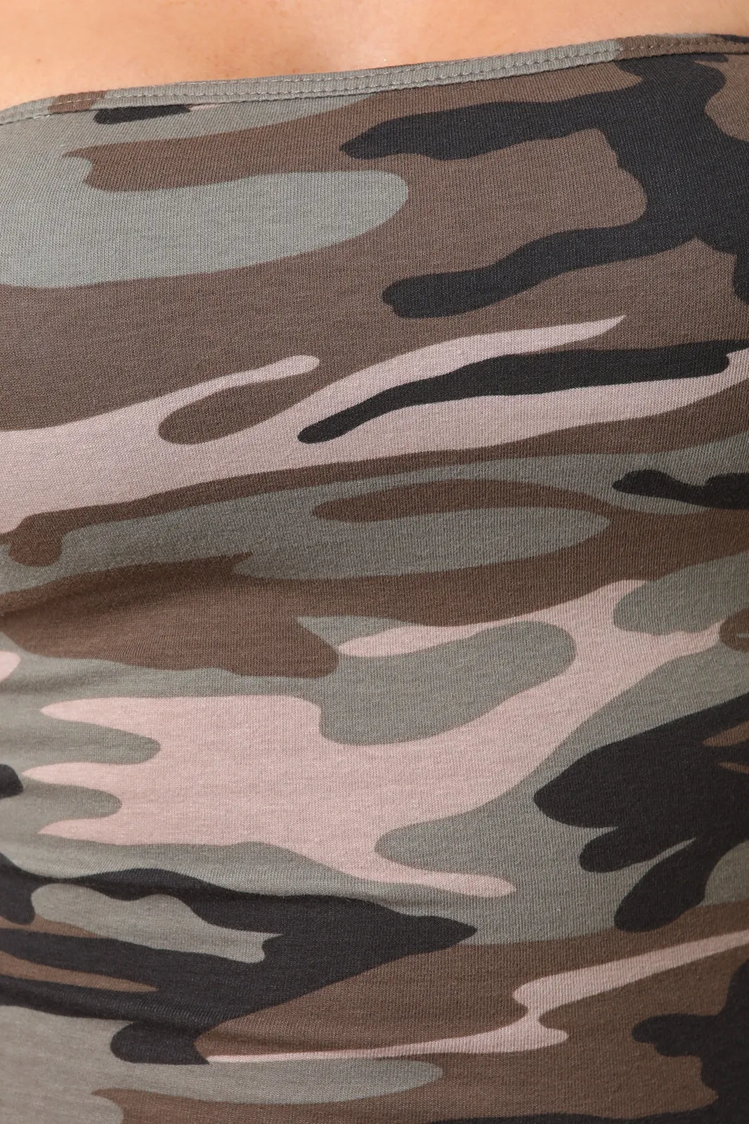 Camouflage Square Neck Biker Shorts Catsuit Jumpsuit