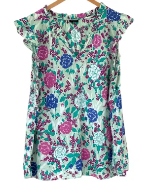 Cool Summer Garden Print Sleeveless Split-Neck Top
