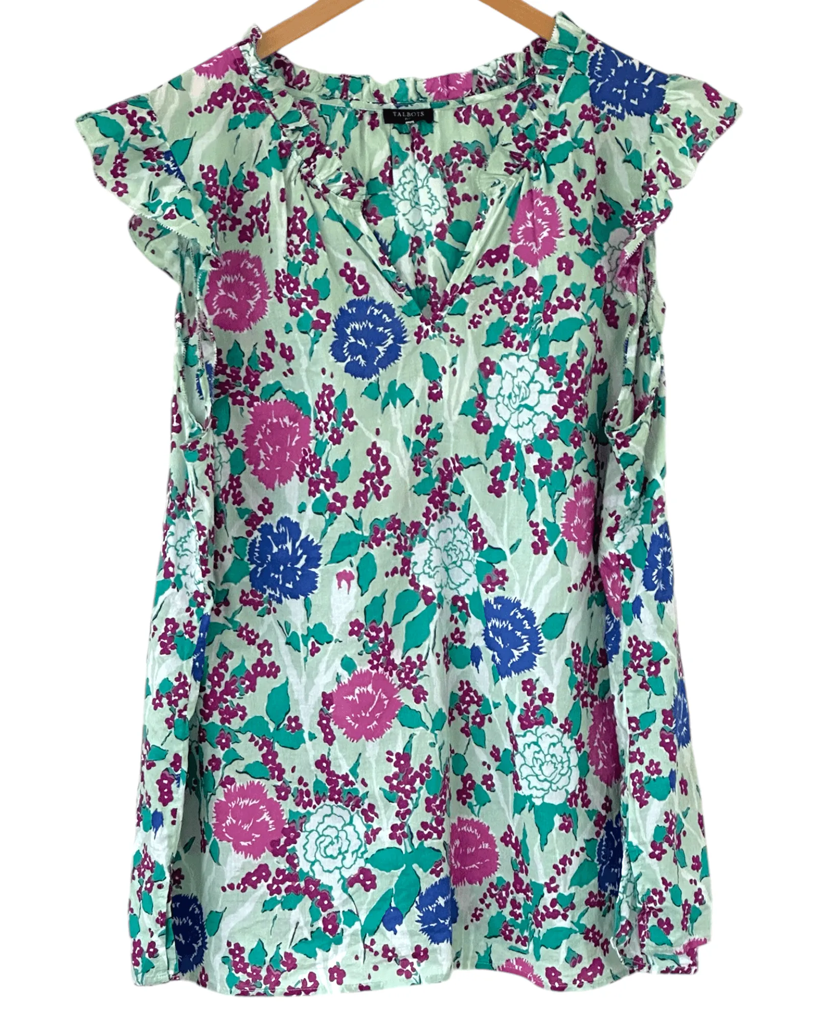 Cool Summer Garden Print Sleeveless Split-Neck Top