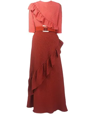 Coral and Scarlett Flou Bubble Jacquard Asymmetrical Astral Belted Dress