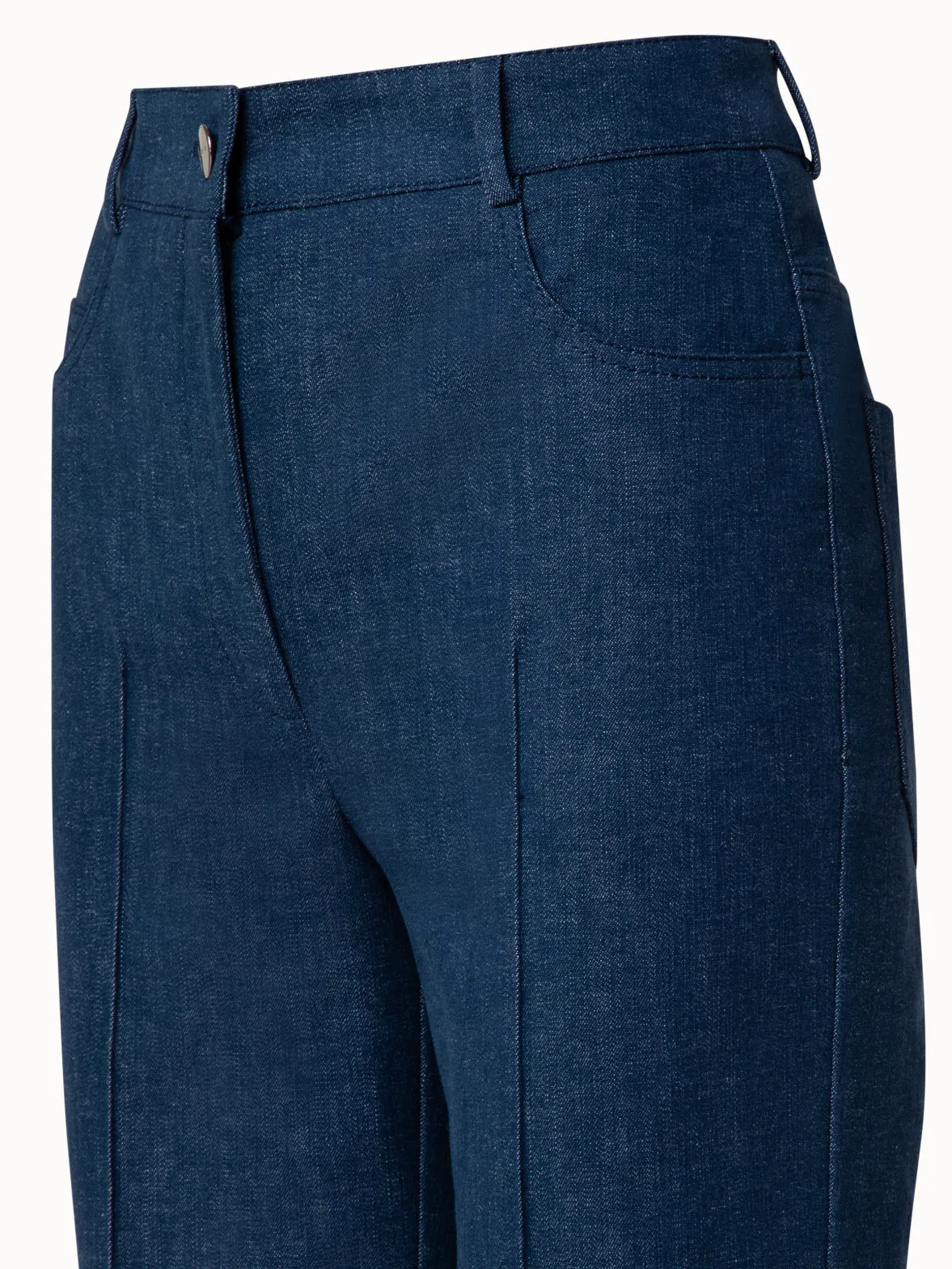 Cropped Straight Cotton Denim Stretch Pants