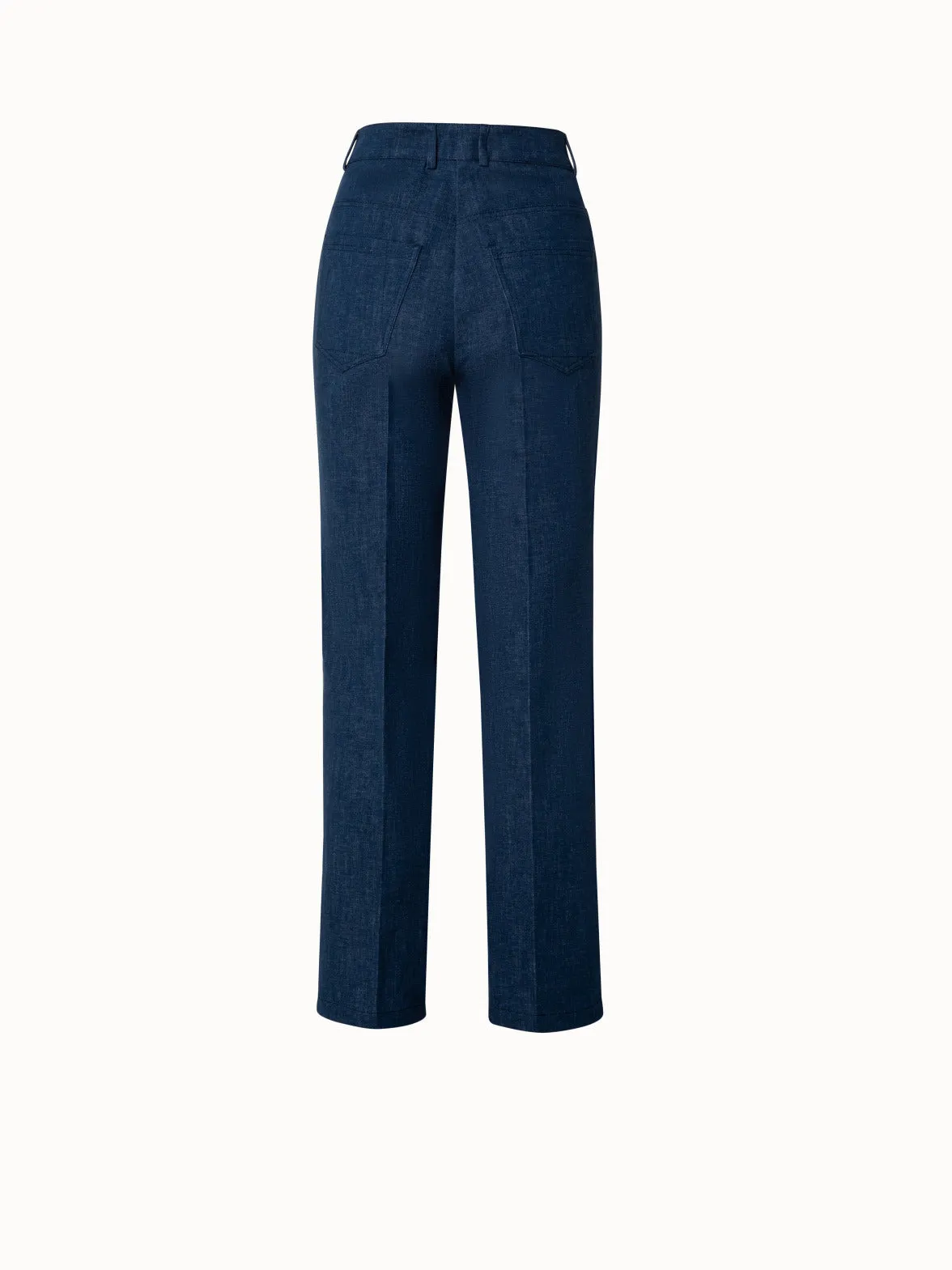 Cropped Straight Cotton Denim Stretch Pants