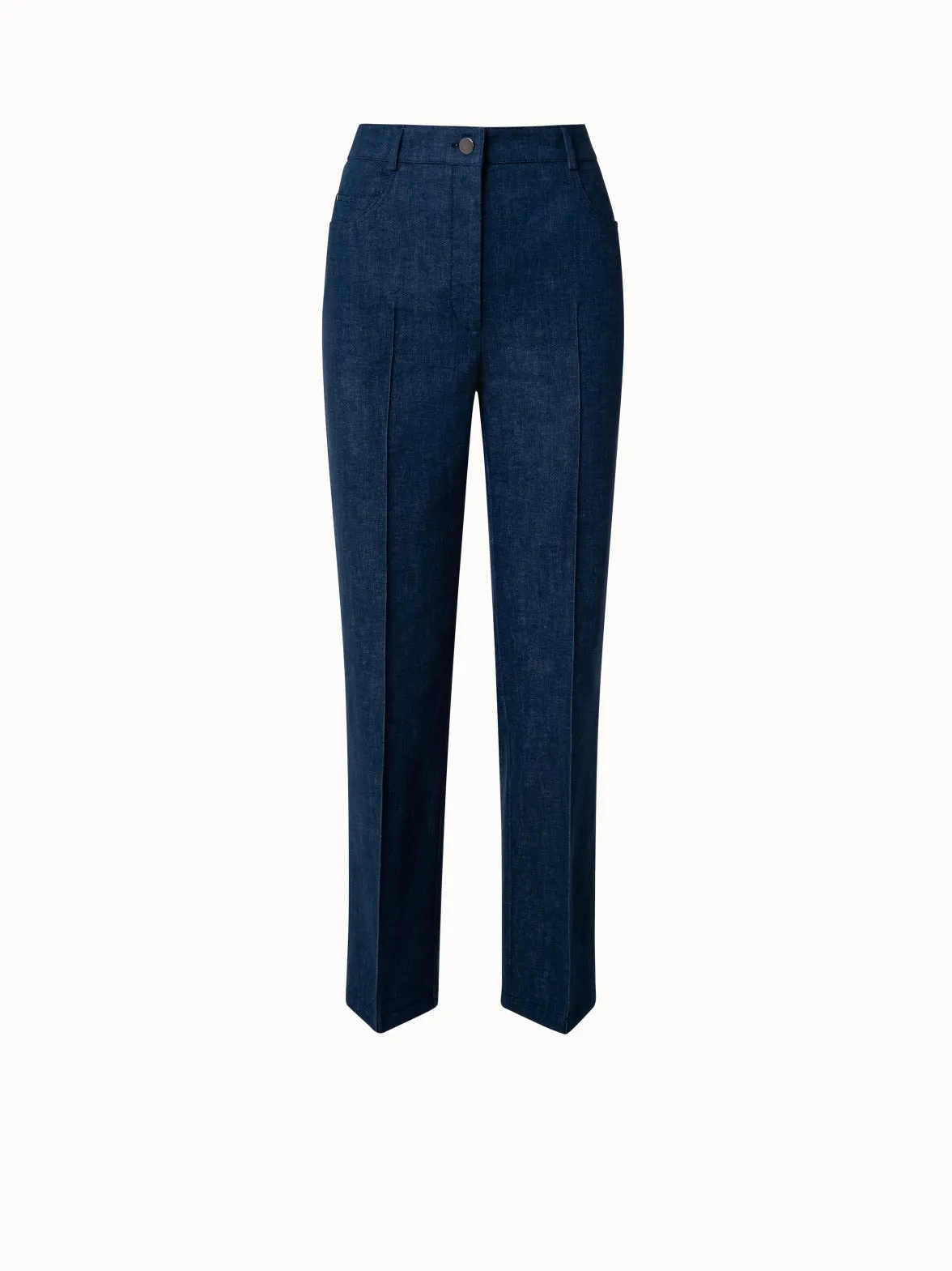 Cropped Straight Cotton Denim Stretch Pants