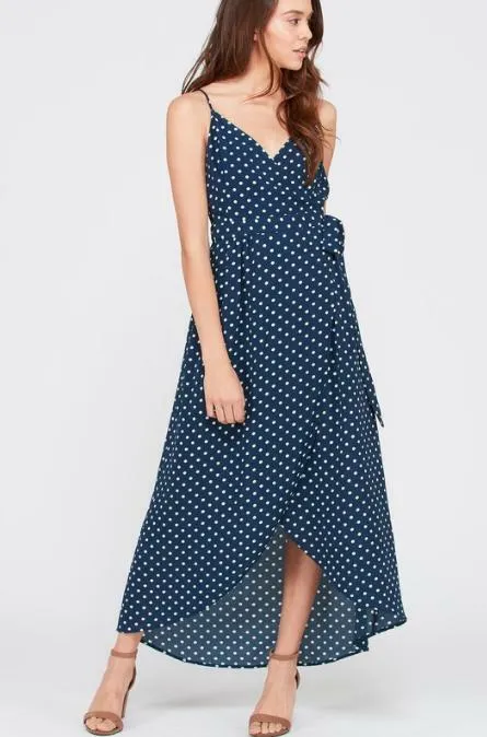 Dorothea Navy Blue Polka Dot Backless Maxi Dress