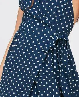 Dorothea Navy Blue Polka Dot Backless Maxi Dress