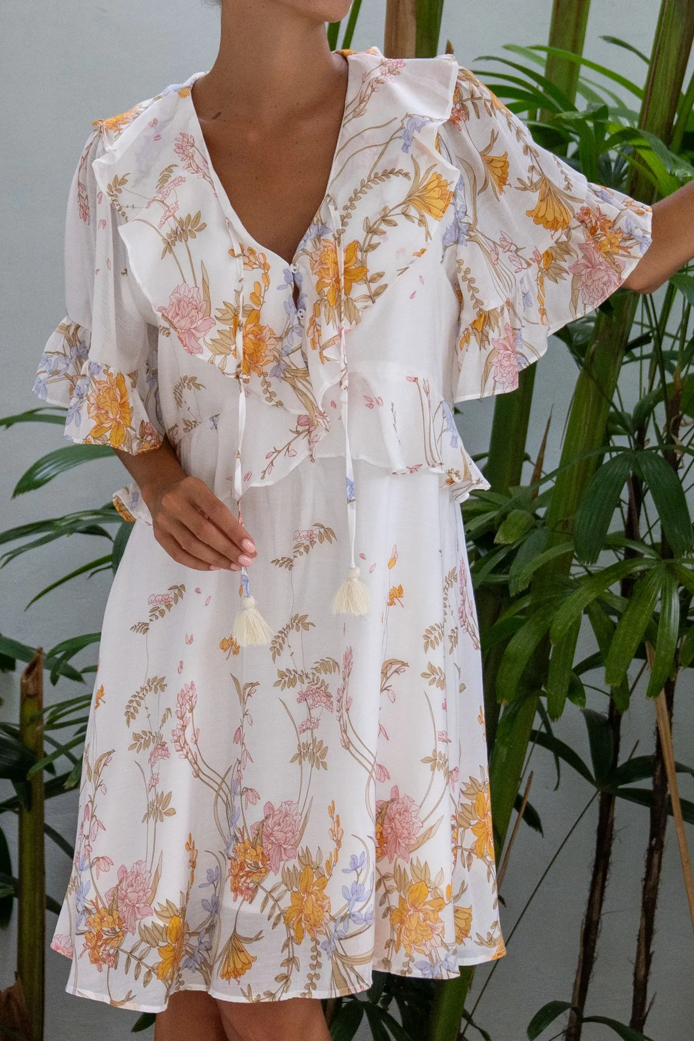 Emmeline Yellow Floral Ruffle Mini Dress