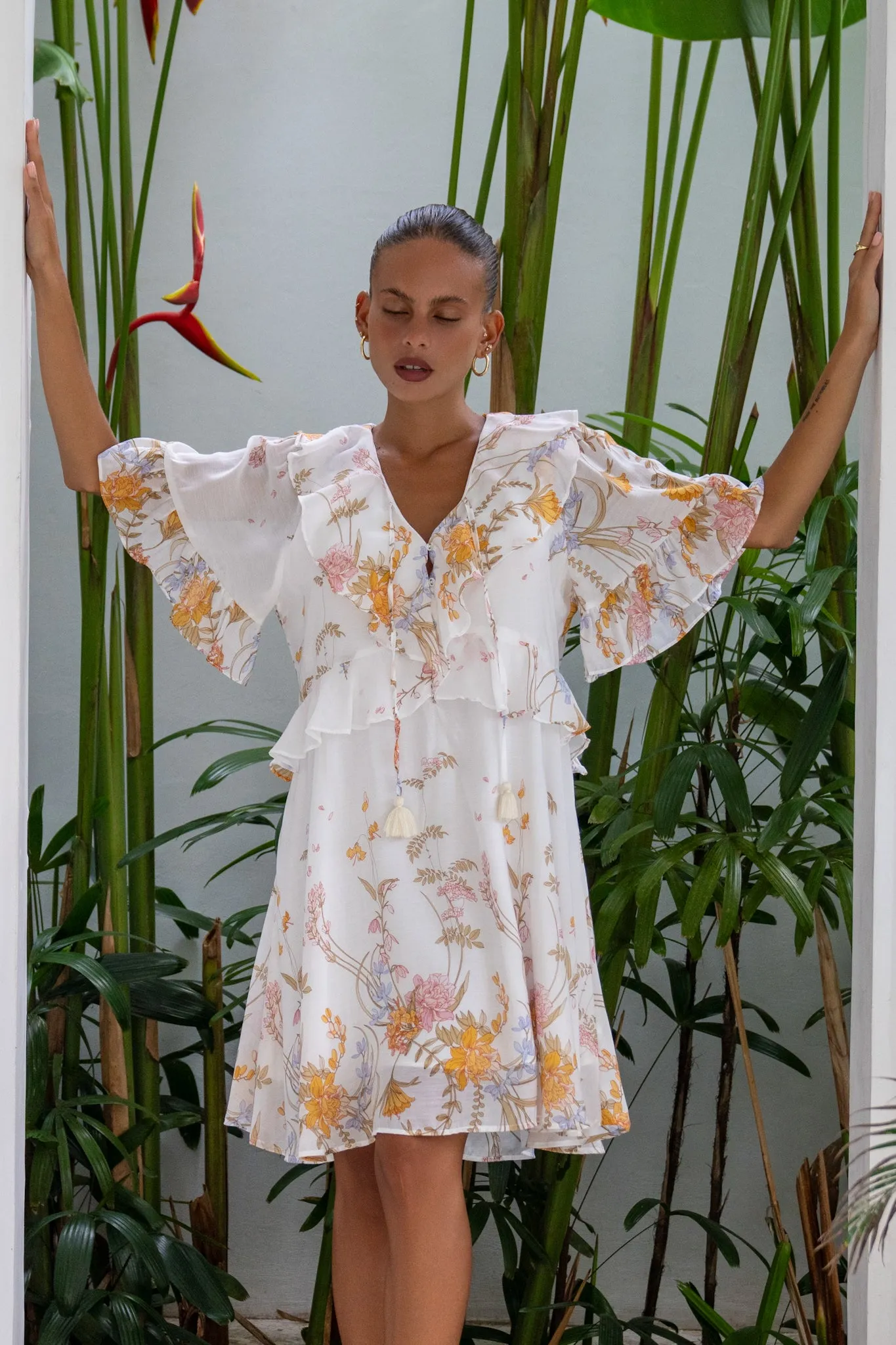 Emmeline Yellow Floral Ruffle Mini Dress