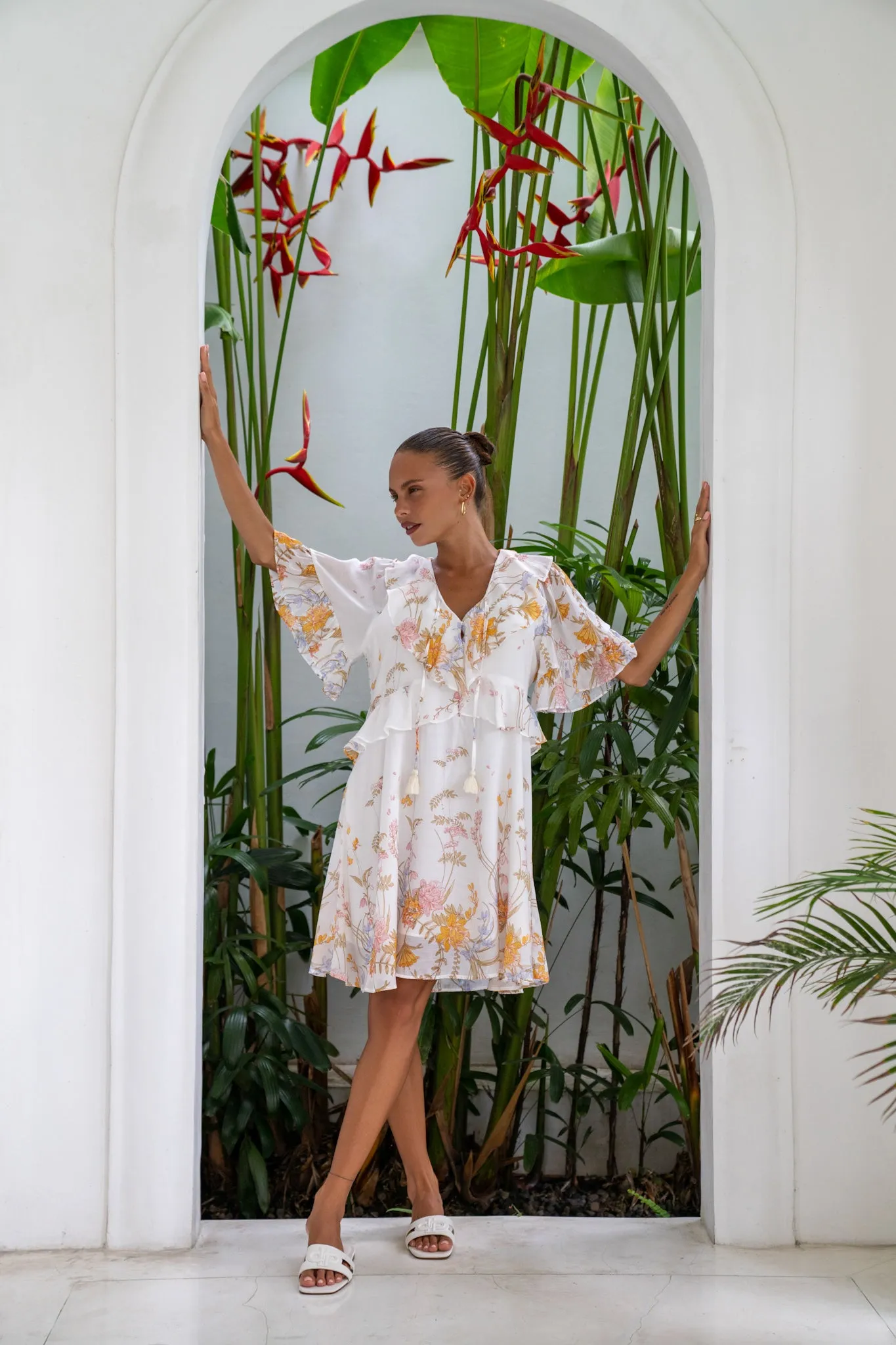 Emmeline Yellow Floral Ruffle Mini Dress