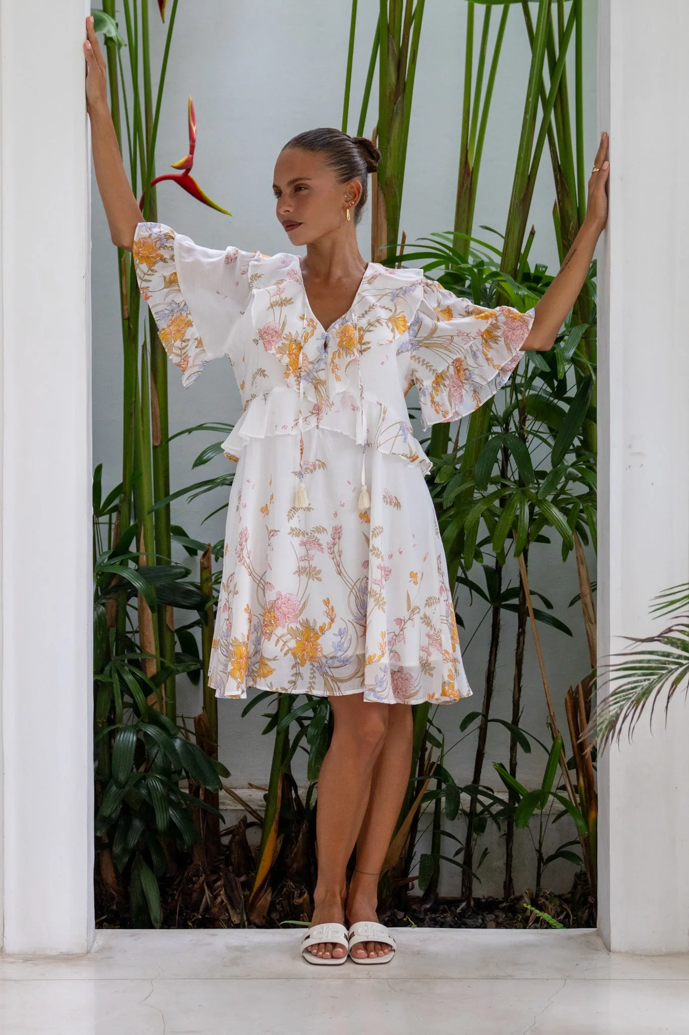 Emmeline Yellow Floral Ruffle Mini Dress