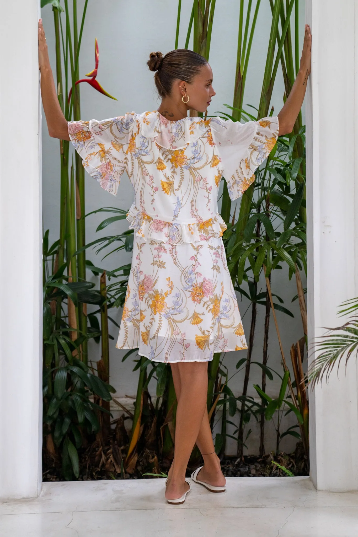 Emmeline Yellow Floral Ruffle Mini Dress