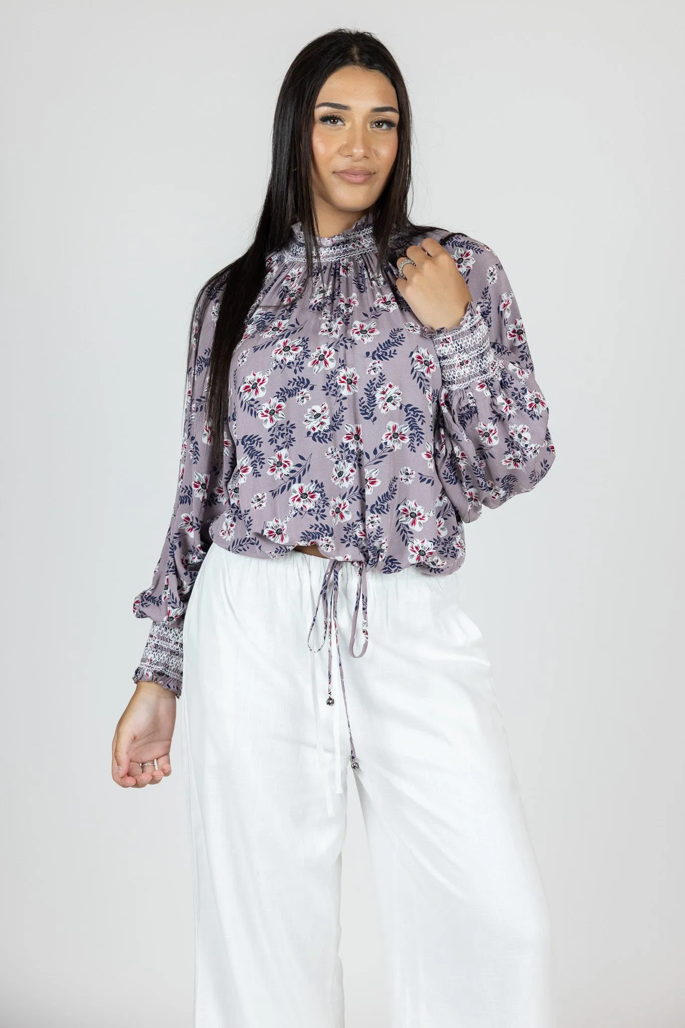 Floral Drawstring Bottom Blouse