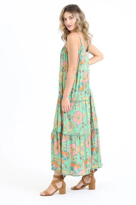 Floral Print Tier Maxi Dress