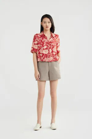 Floral Printed Shirt Collar 
Blouse