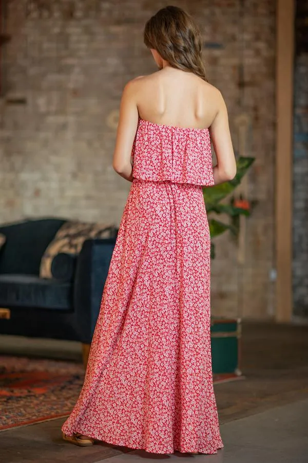 Floral Printed Tube Maxi Dress