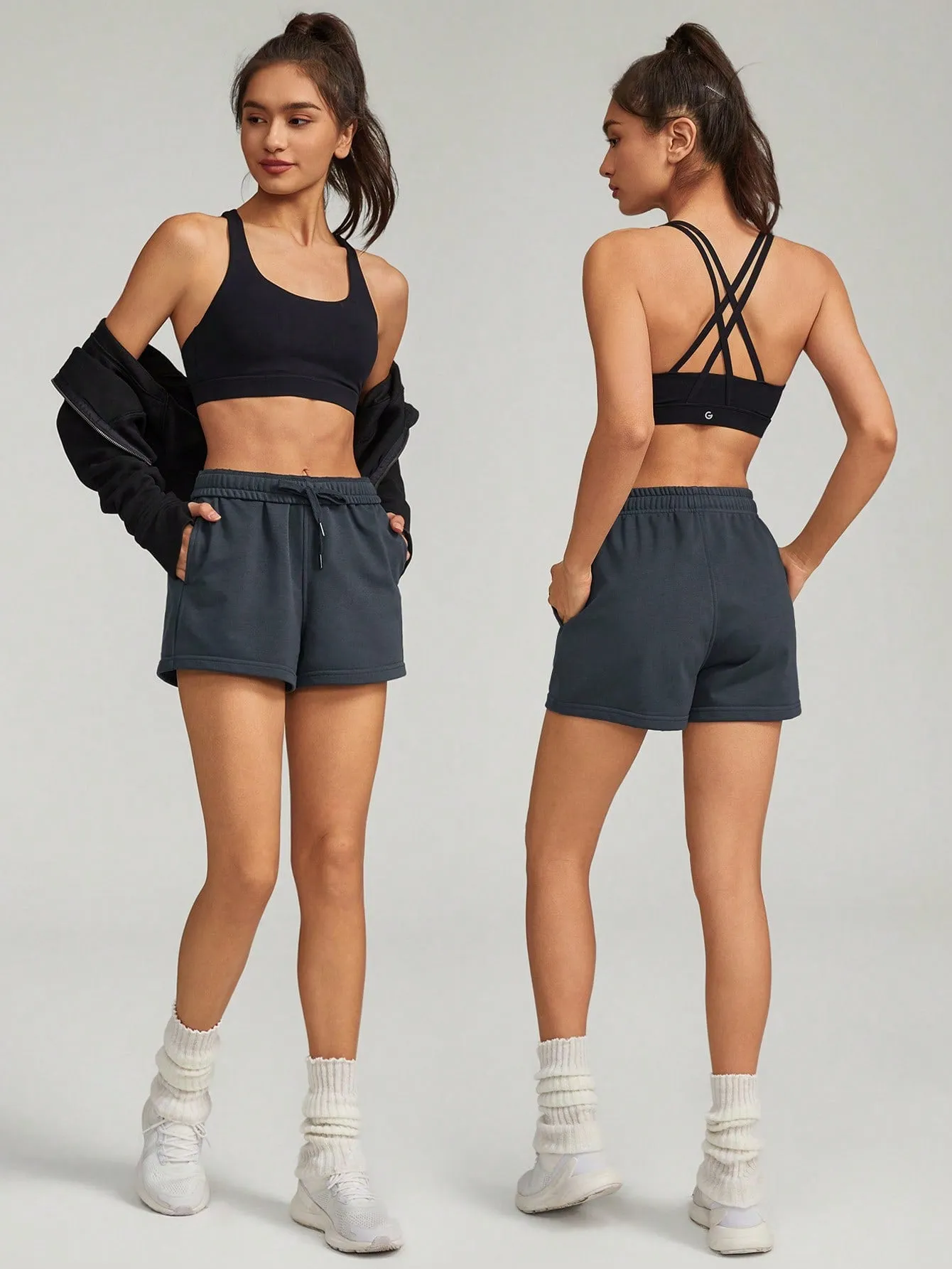 Foldable High-Waist Drawstring Shorts Pocket Daily Casual