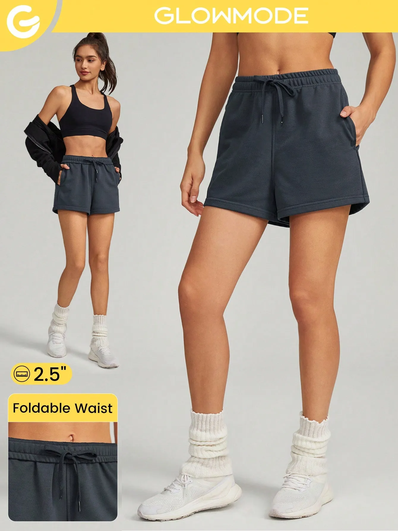 Foldable High-Waist Drawstring Shorts Pocket Daily Casual