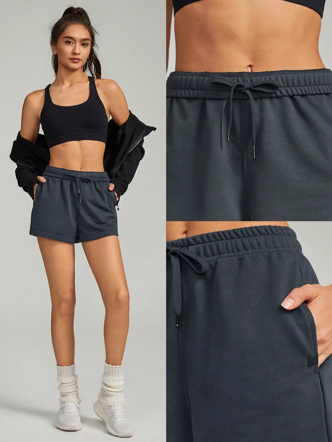 Foldable High-Waist Drawstring Shorts Pocket Daily Casual