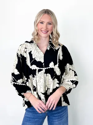 Gia - Black Floral Long Sleeve Top
