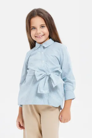 Girls Blue Collar Shirt With Side Tie