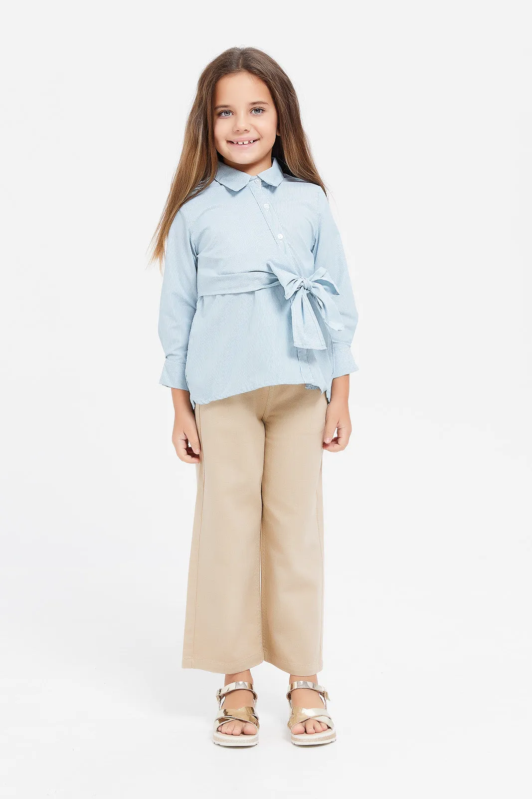Girls Blue Collar Shirt With Side Tie