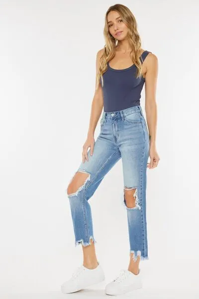 Hazel Blues® |  Kancan High Waist Chewed Up Straight Mom Jeans