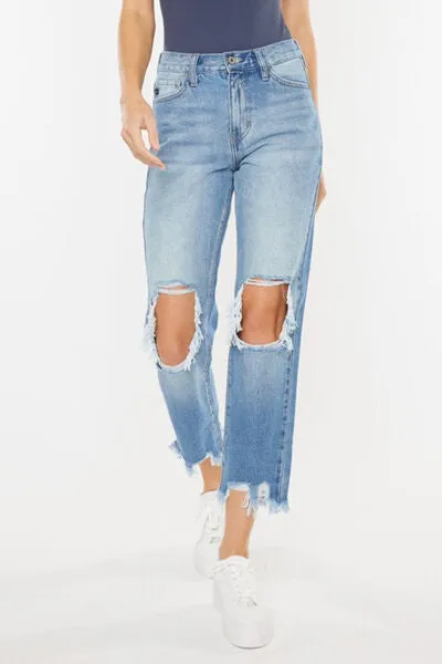 Hazel Blues® |  Kancan High Waist Chewed Up Straight Mom Jeans