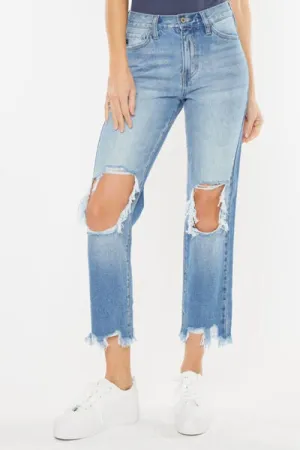 Hazel Blues® |  Kancan High Waist Chewed Up Straight Mom Jeans