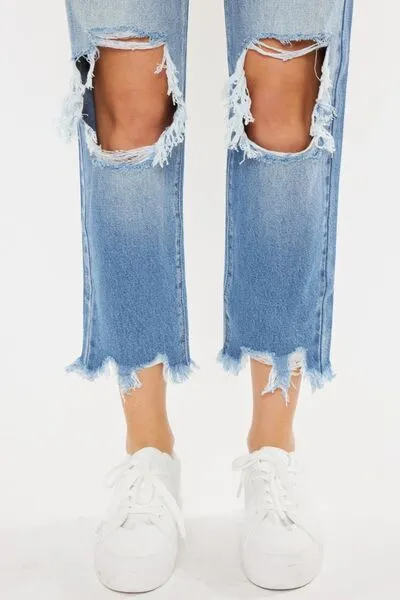 Hazel Blues® |  Kancan High Waist Chewed Up Straight Mom Jeans