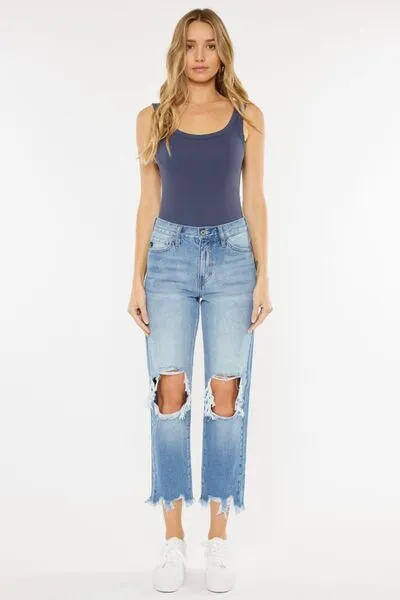 Hazel Blues® |  Kancan High Waist Chewed Up Straight Mom Jeans