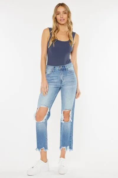 Hazel Blues® |  Kancan High Waist Chewed Up Straight Mom Jeans